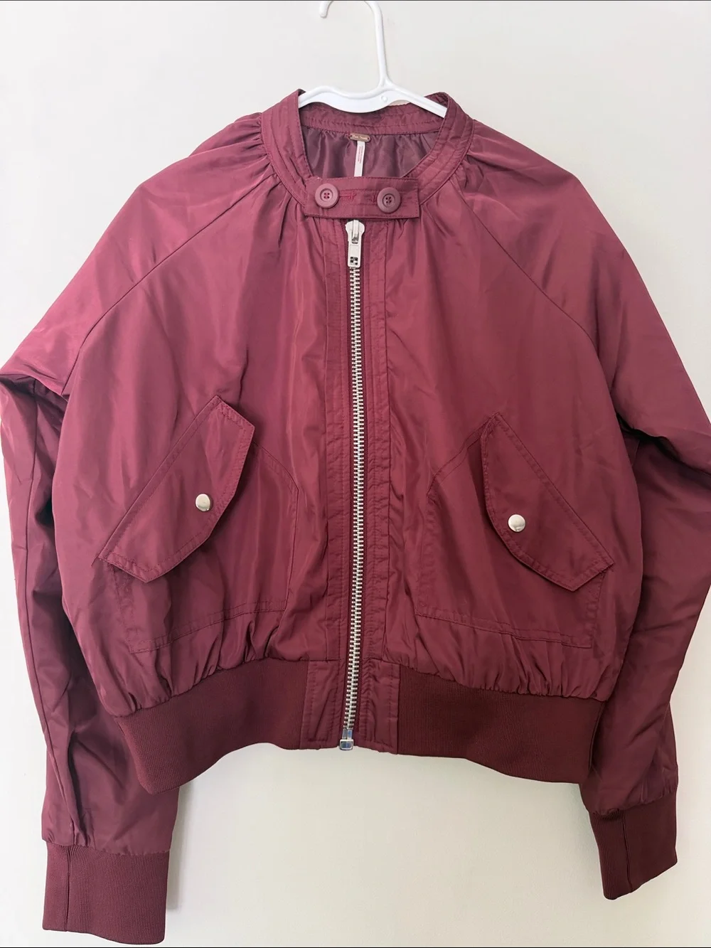 Free People Wine Red Bomber Jacket